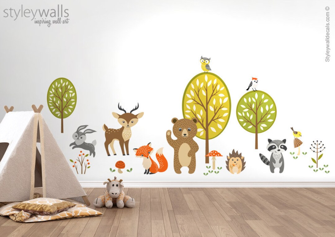 Forest Animals Wall Decal Woodland Critters Animals Wall Etsy