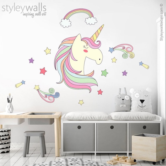 unicorn wall decal rainbow wall decal stars wall decal | etsy