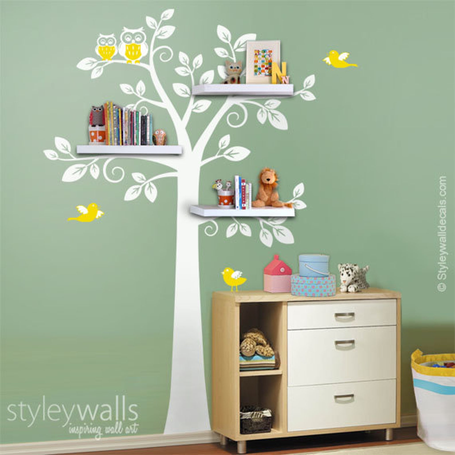 Shelf Tree Wall Decal Nursery Decal Wall Sticker Shelves Tree Etsy
