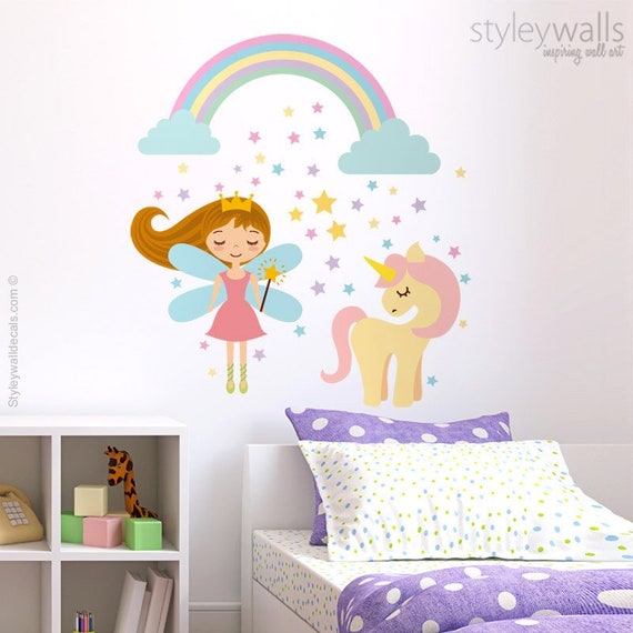 Unicorn Rainbow Wall Decals, Custom Name Wall Decal, Personalized Name Wall  Sticker Art, Watercolor Rainbow Unicorn Mural Wall Decal for Girls Bedroom