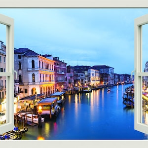 3d Window Wall Decal, Venice Wall Decal, Venice Window View Wall Mural, Venice Window Frame, Living Room Bedroom Room Home Wall Decor
