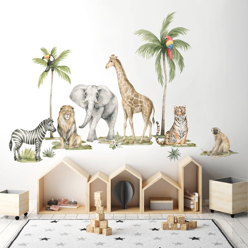 SAFARI Animals Wall Decal, African Animals Wall Decal, Watercolor Animals Wall Decal, African Animals Wall Sticker, Safari Wall Sticker image 1