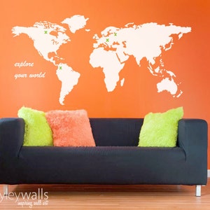 World Map Wall Decal, World Map Wall Sticker for Home Decor, World Map Wall Decor, World Map Decal for Office Design image 2