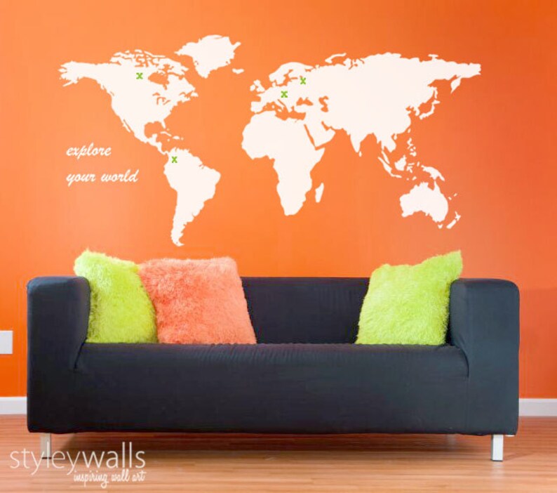 World Map Wall Decal, World Map Wall Sticker for Home Decor, World Map Wall Decor, World Map Decal for Office Design image 2