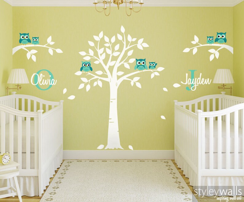 Owls Wall Decal Owls and Tree Wall Decal for Twins Nursery Etsy