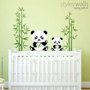 Calcomanía de pared de panda, calcomanía de pared de bambú, pegatina de pared de oso panda, pegatina de pared de animales, decoración de vivero de panda, calcomanía de decoración de guardería para niños