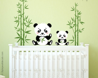 Panda Wall Decal, Bamboo Wall Decal, Panda Bear Wall Sticker, Animals Wall Sticker, Panda Nursery Decor, Kids Baby Nursery Decor Decal