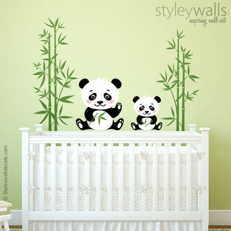 Panda Wall Decal Bamboo Bear Sticker Animals Nursery Decor Kids Baby