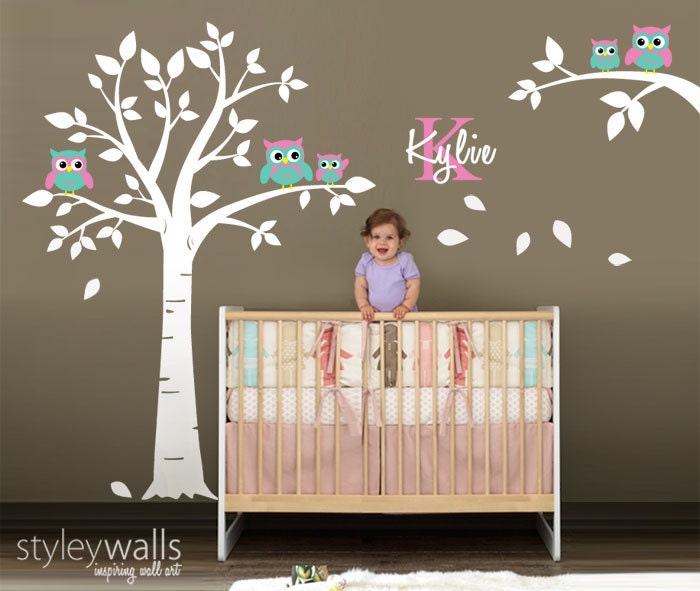 Owl Wall Decal Owls Tree Wall Decal Nursery Wall Sticker Kids Baby Room ...