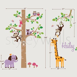 Jungle Animals Wall Decal, Safari Animals Wall Decal, Tree Wall Decal, Personalized Nursery Baby Room Kids Playroom Wall Sticker image 2