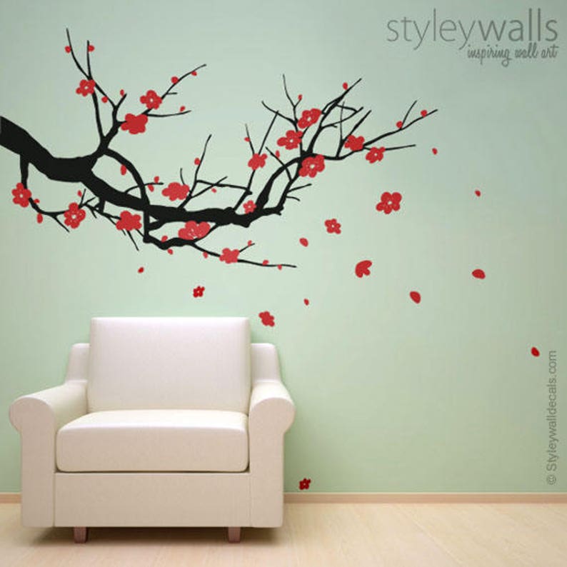 Cherry Branch Wall Decals Cherry Blossom Wall Decal Sakura Tree Nursery Wall Decal Branch Wall Decal Tree Wall Decal Home Decor Art image 1