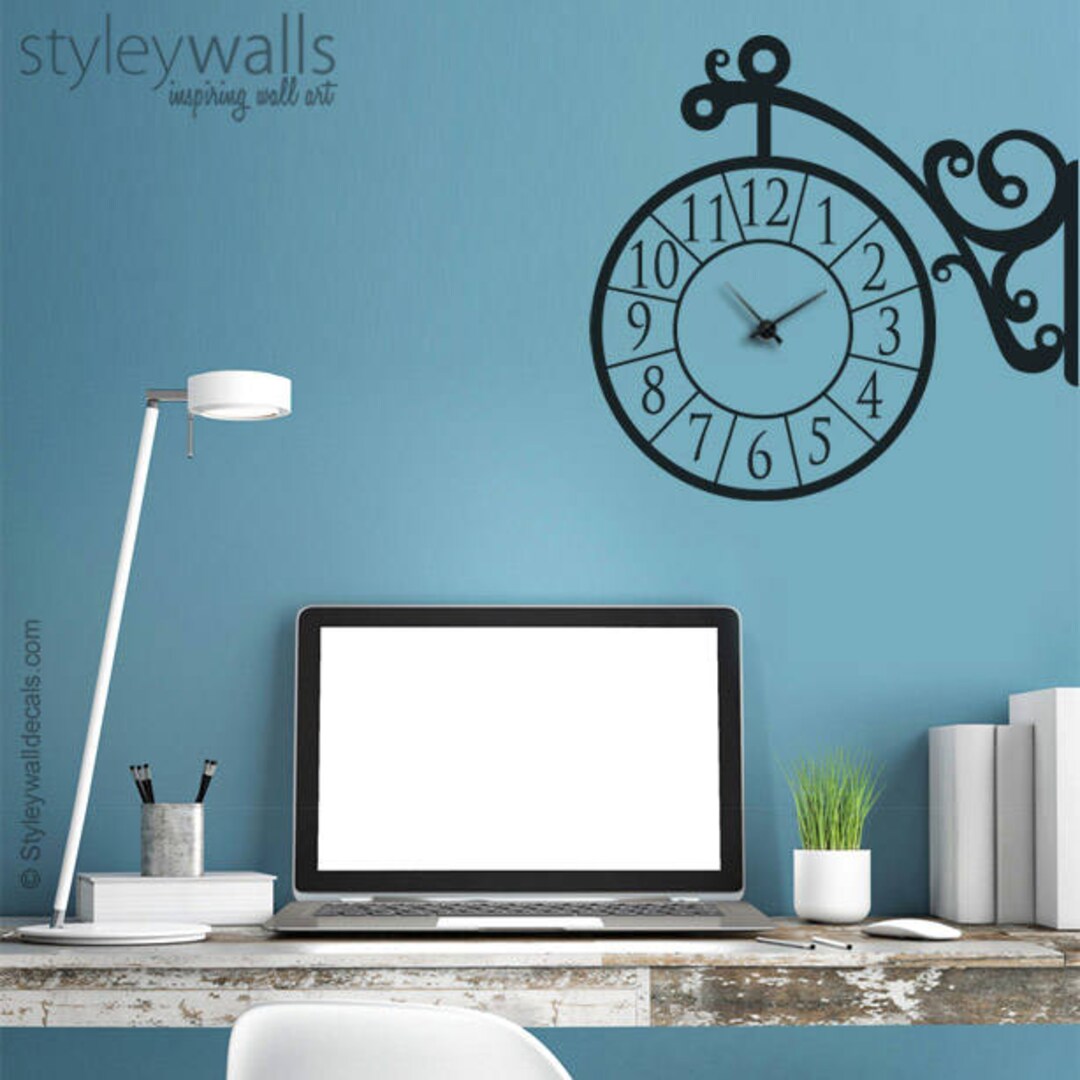 Clock Wall Decal, Wall Clock Sticker, Corner Wall Clock, Living Room
