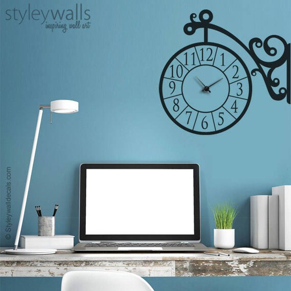 Clock Wall Decal Wall Clock Sticker Corner Wall Clock Etsy