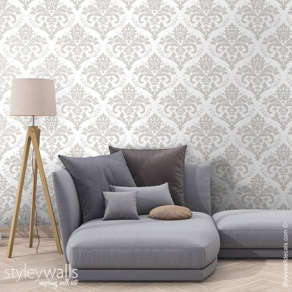 Damask Wallpaper White Gray Beige Classic Damask Pattern - Etsy UK Damask Wallpaper White Gray Beige Classic Damask Pattern - Etsy UK