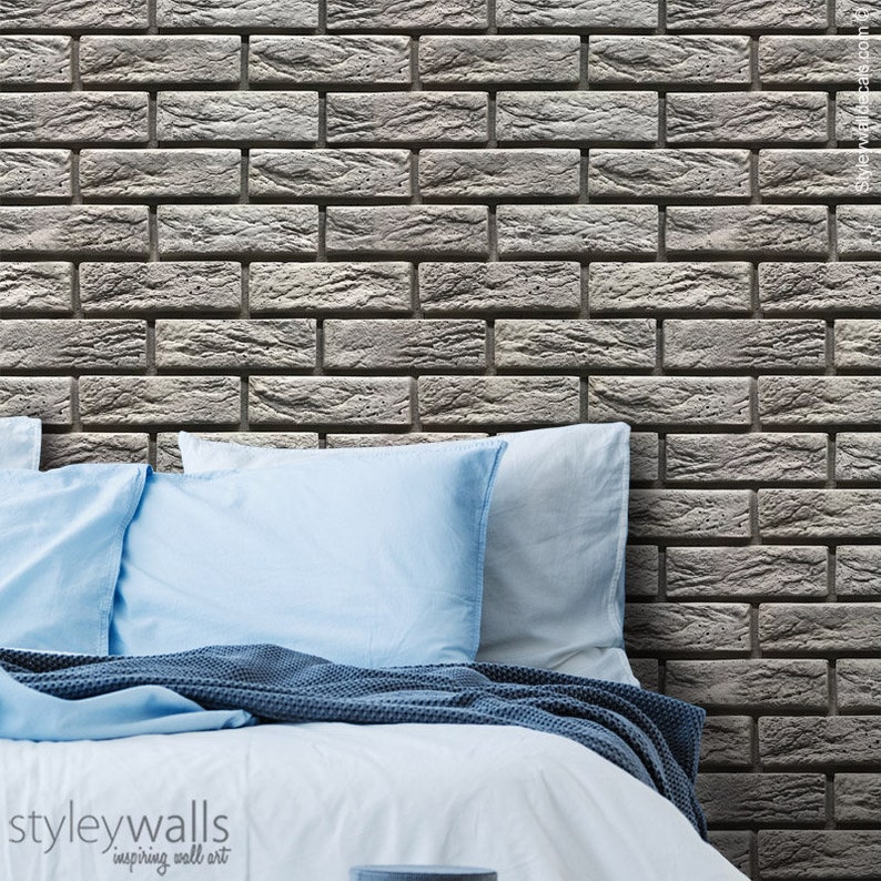 Bricks Wallpaper Gray Brick Pattern Wallpaper Grey Realistic Etsy