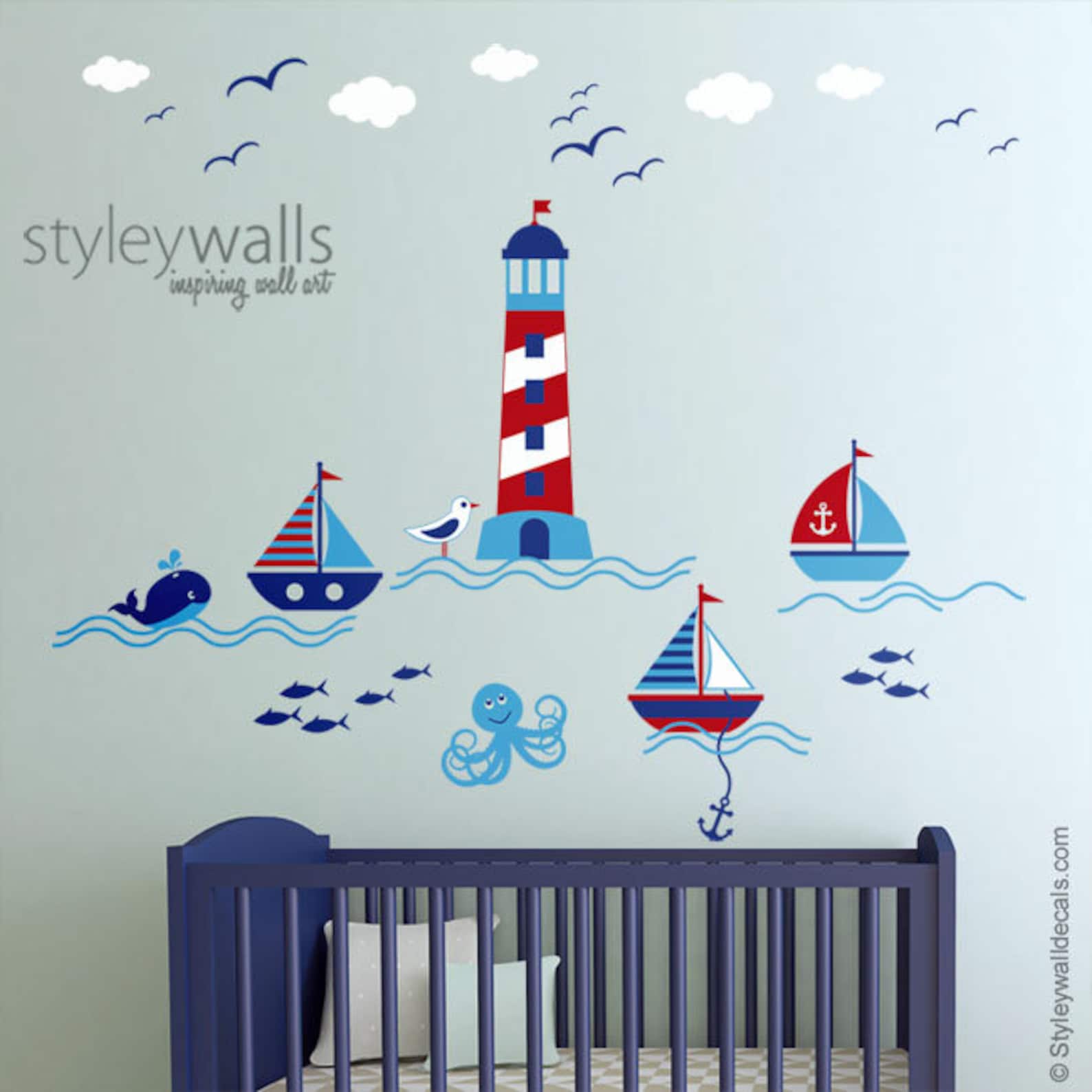Nautical Wall Decal Sailboat Wall Decal Sailor Boat Wall Etsy