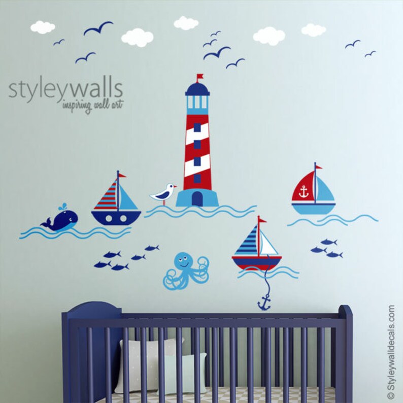 Nautical Wall Decal Sailboat Wall Decal Sailor Boat Wall Etsy
