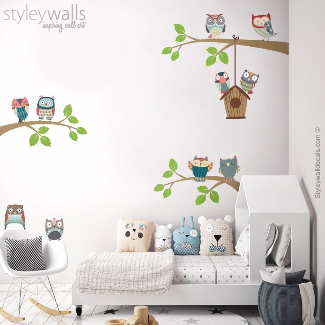 Owls Wall Decal, Branch Wall Decal, Branch and Owls Wall Sticker, Bird ...