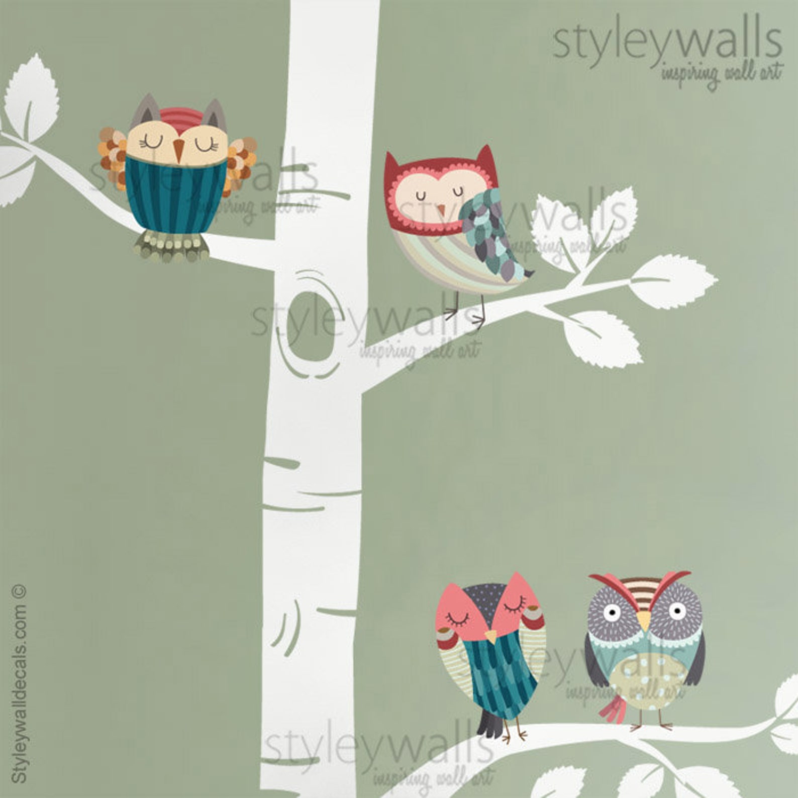Owls Wall Decal Birch Trees Wall Decal Birch Trees and Owls Etsy