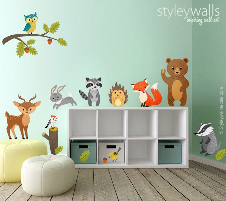 Woodland Animals Wall Decal Forest Animals Wall Decal Etsy