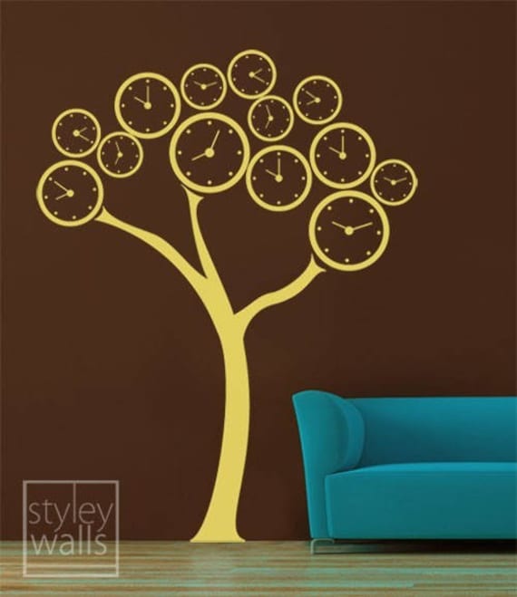 Clock Tree Vinyl Wall Decal Surreal Clock Tree Wall Sticker Etsy