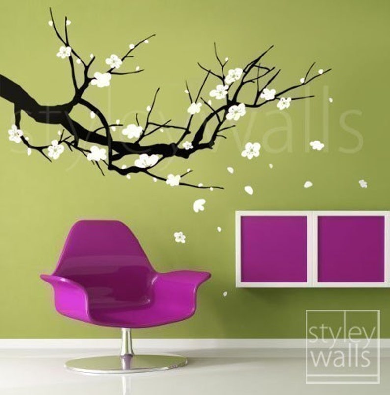Cherry Branch Wall Decals Cherry Blossom Wall Decal Sakura Tree Nursery Wall Decal Branch Wall Decal Tree Wall Decal Home Decor Art image 3