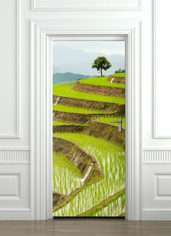 Field nature flat door mural