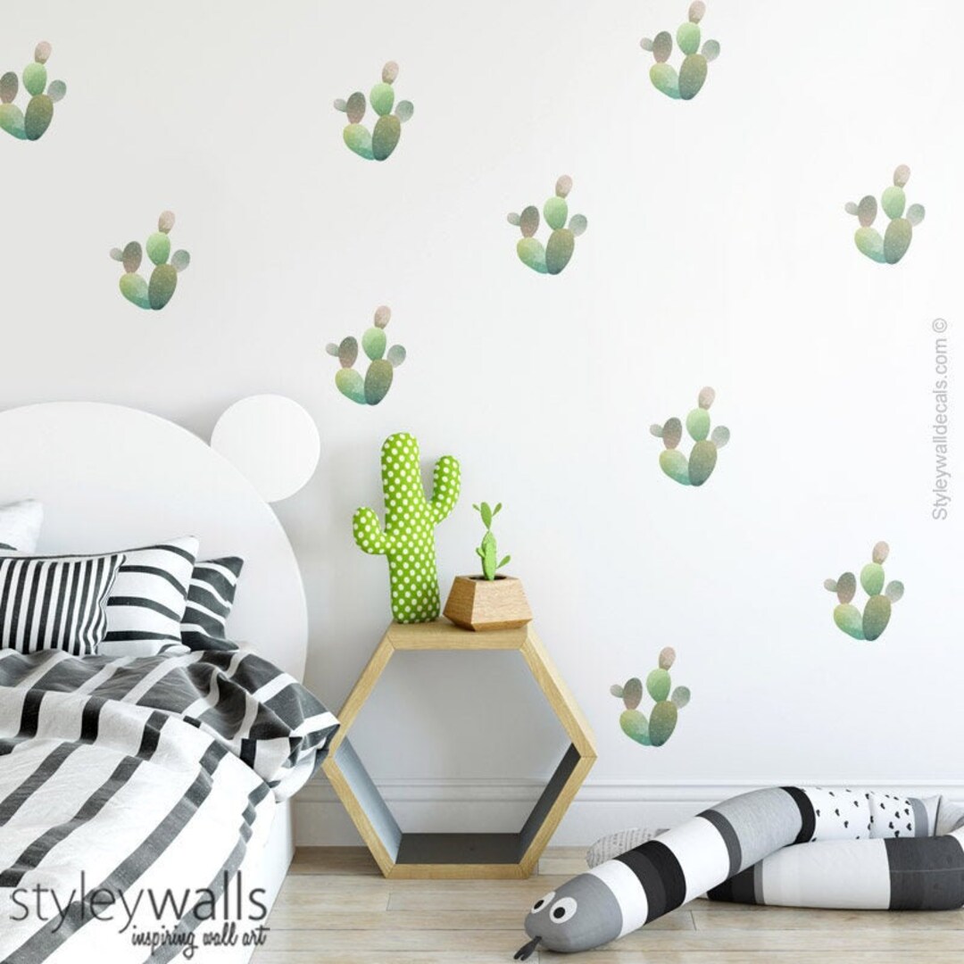 Cactus Wall Decal, Watercolor Cactus Wall Decor, Colorful Cactus Cacti
