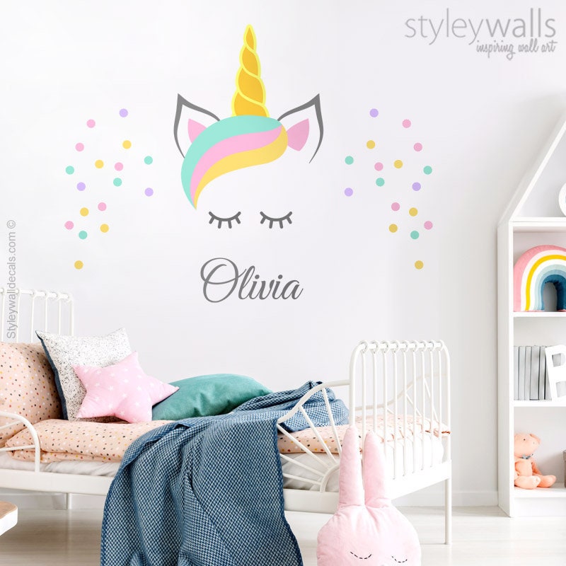 Unicorn Wall Decal, Confetti Wall Decal, Unicorn Wall Sticker, Personalized  Unicorn Head Wall Decal, Unicorn Pony Girls Room Decor Wall Art