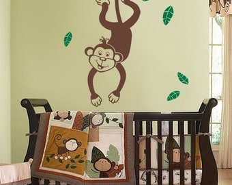 LARGE Vinyl Wall Decal for Kids - Jungle Monkey Swinging from a Branch