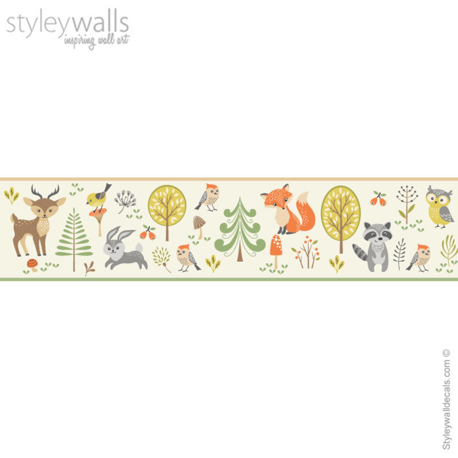 Woodland Animals Wall Border Decal Forest Animals Border Wall Etsy