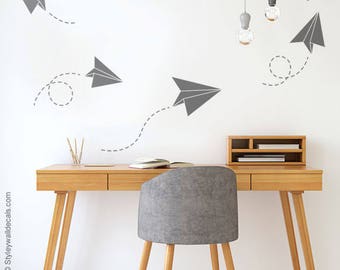 Origami Airplanes Wall Decal, Origami Airplanes Wall Sticker Office Wall Decal, Geometric Airplanes Wall Decal for Home Living Room Decor