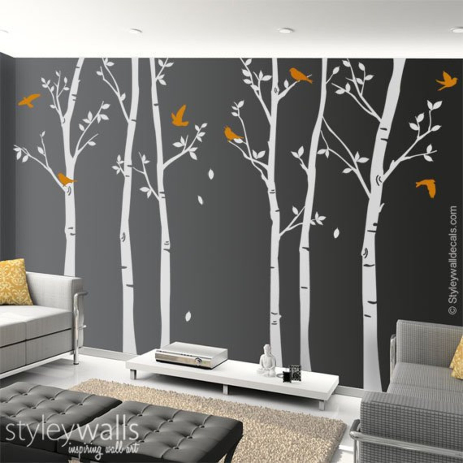 Tree Wall Decals Winter Trees Decal Birds Nature Forest Trees Etsy