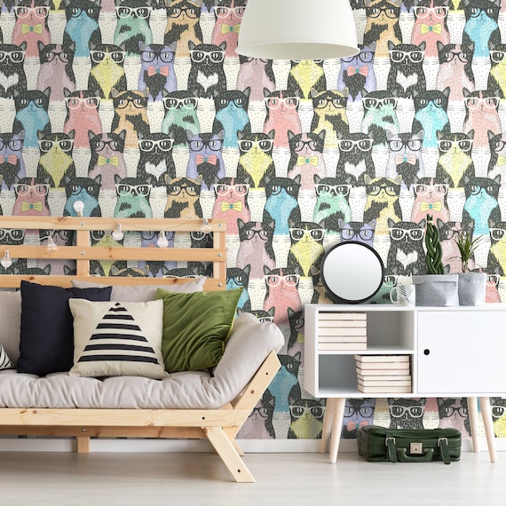 Bende Ambacht Ounce Katten wallpaper kinderen kamer behang herpositioneerbare - Etsy België