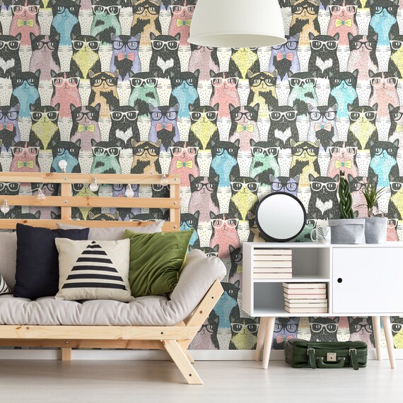 Bende Ambacht Ounce Katten wallpaper kinderen kamer behang herpositioneerbare - Etsy België