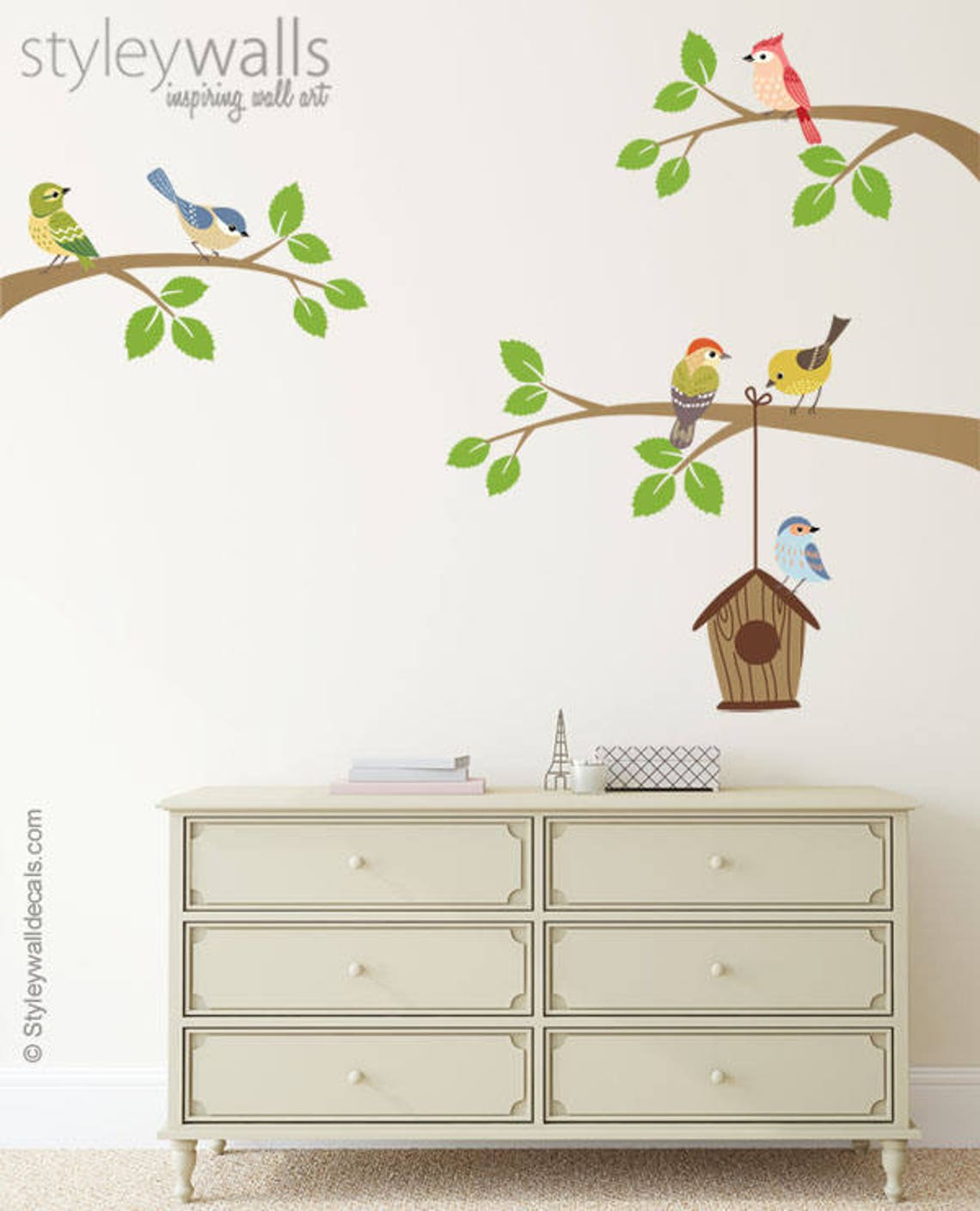 Birds Wall Decal Branch Wall Decal Branch and Birds Wall Etsy