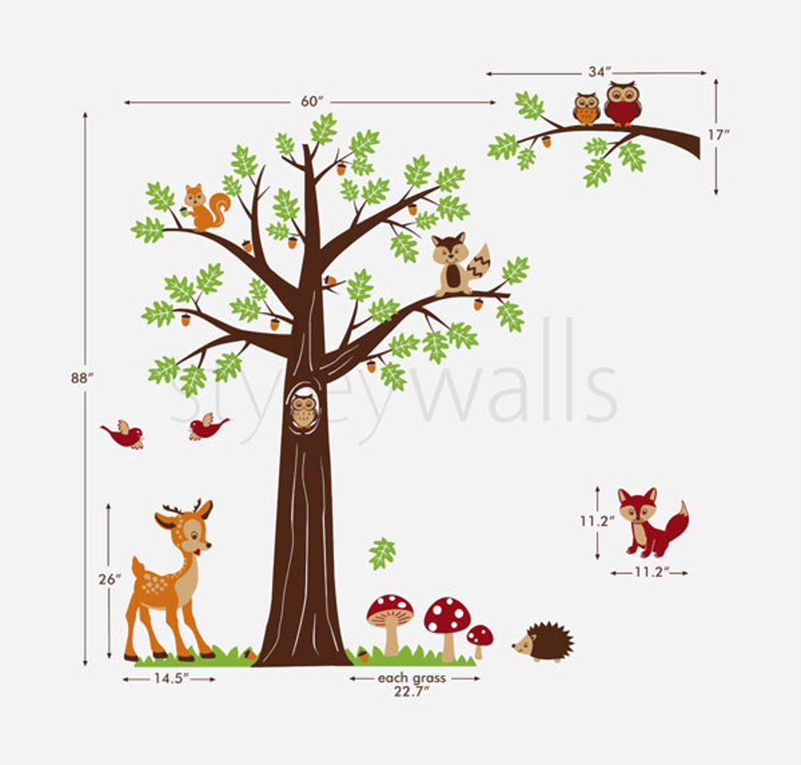 Woodland Tree Animals Wall Decal Forest Animals Nursery Wall Decal ...