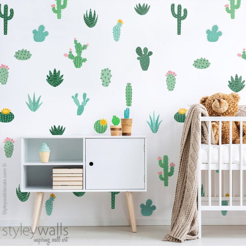 Cactus Wall Decal Cactus Wall Stickers Cacti Wall Decor Etsy