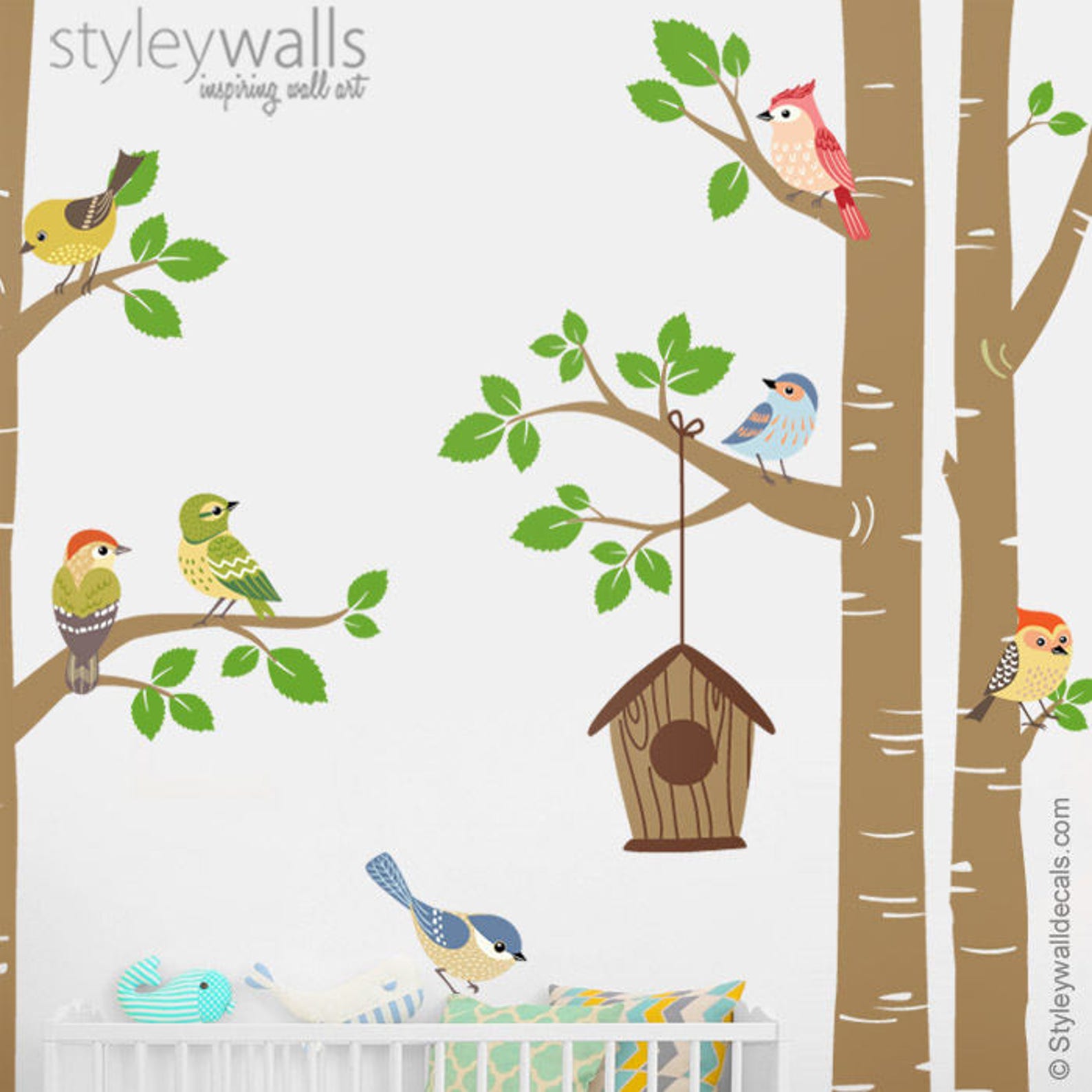 Trees and Birds Wall Decal Forest Trees Birds Wall Decal - Etsy UK