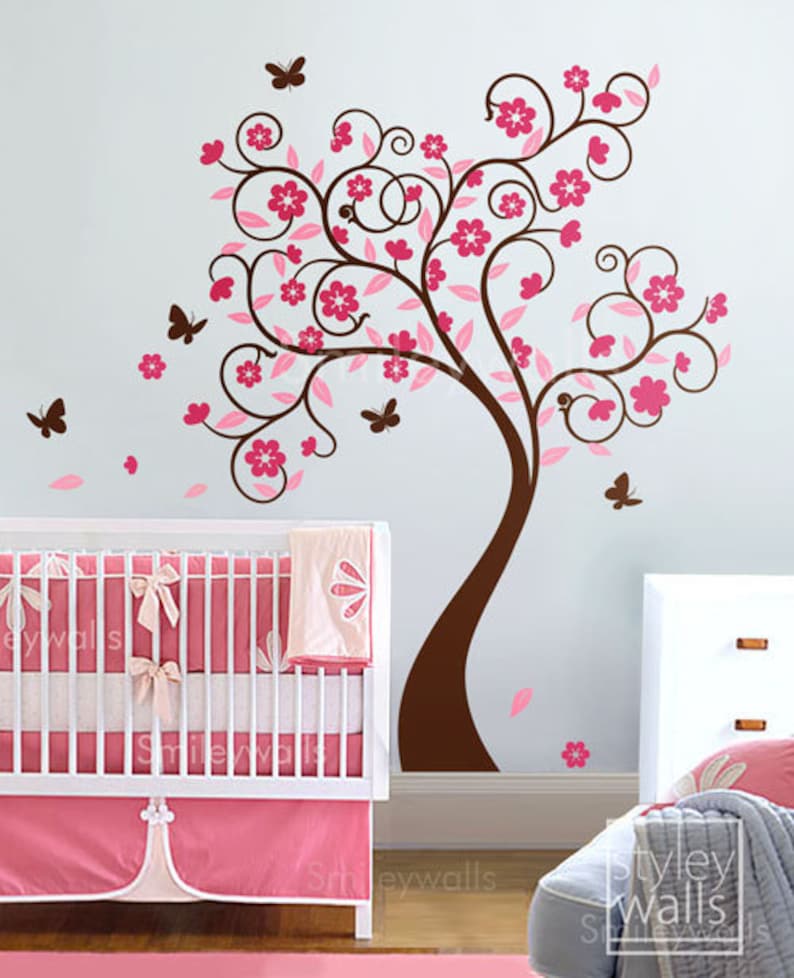 Cherry Blossom Tree Wall Decal Flower Tree Wall Decal Curly Etsy