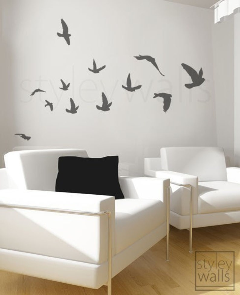 Birds Wall Decal Flying Birds Set of 12 Vinyl Wall Decal Etsy
