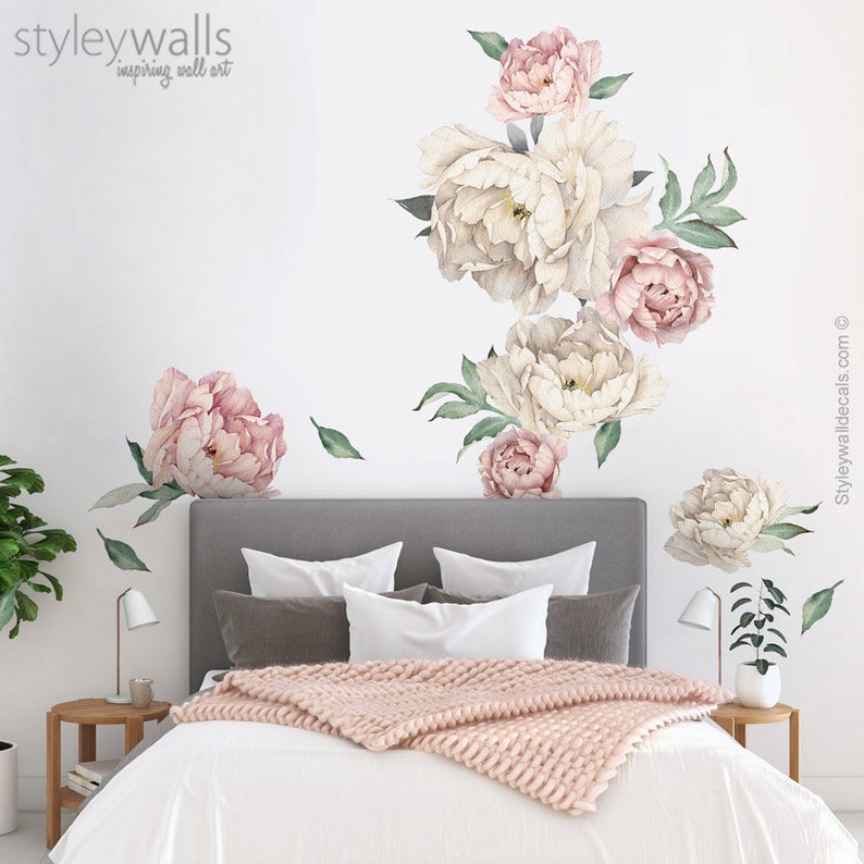 Peony Flowers Wall Decal Watercolor Peonies Wall Decal Etsy Canada