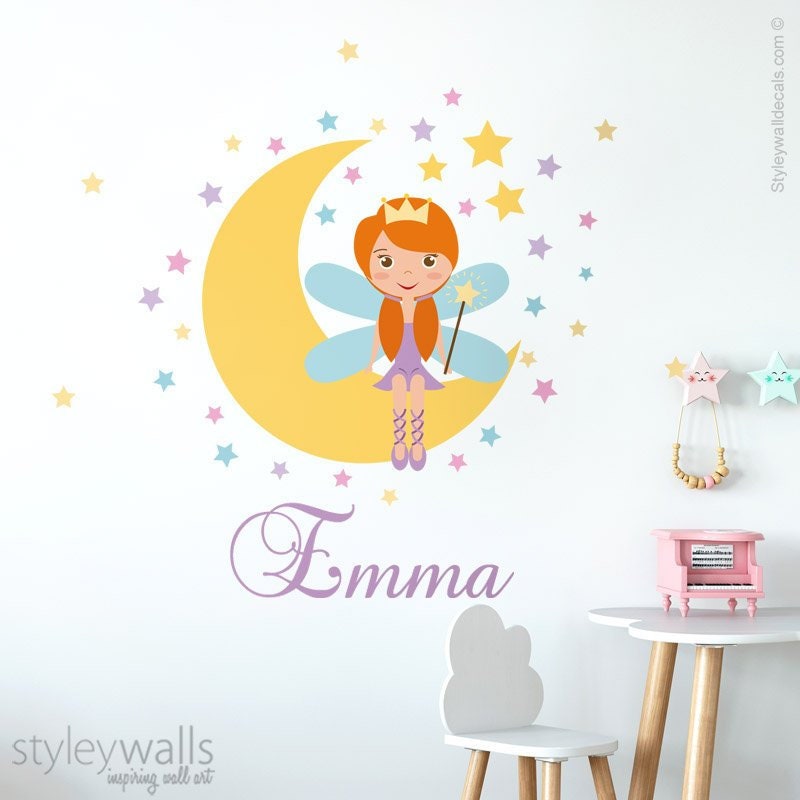 Fairy Wall Decal, Moon Wall Decal Sticker, Princess Fairy Wall Decal ...