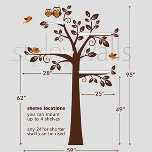 Calcomanía de pared de árbol de búhos, calcomanía de pared de árbol de estantes, calcomanía de pared de calcomanía de vivero, calcomanía de pared de árbol de estantería y búhos, calcomanía de calcomanía de árbol de búhos imagen 4