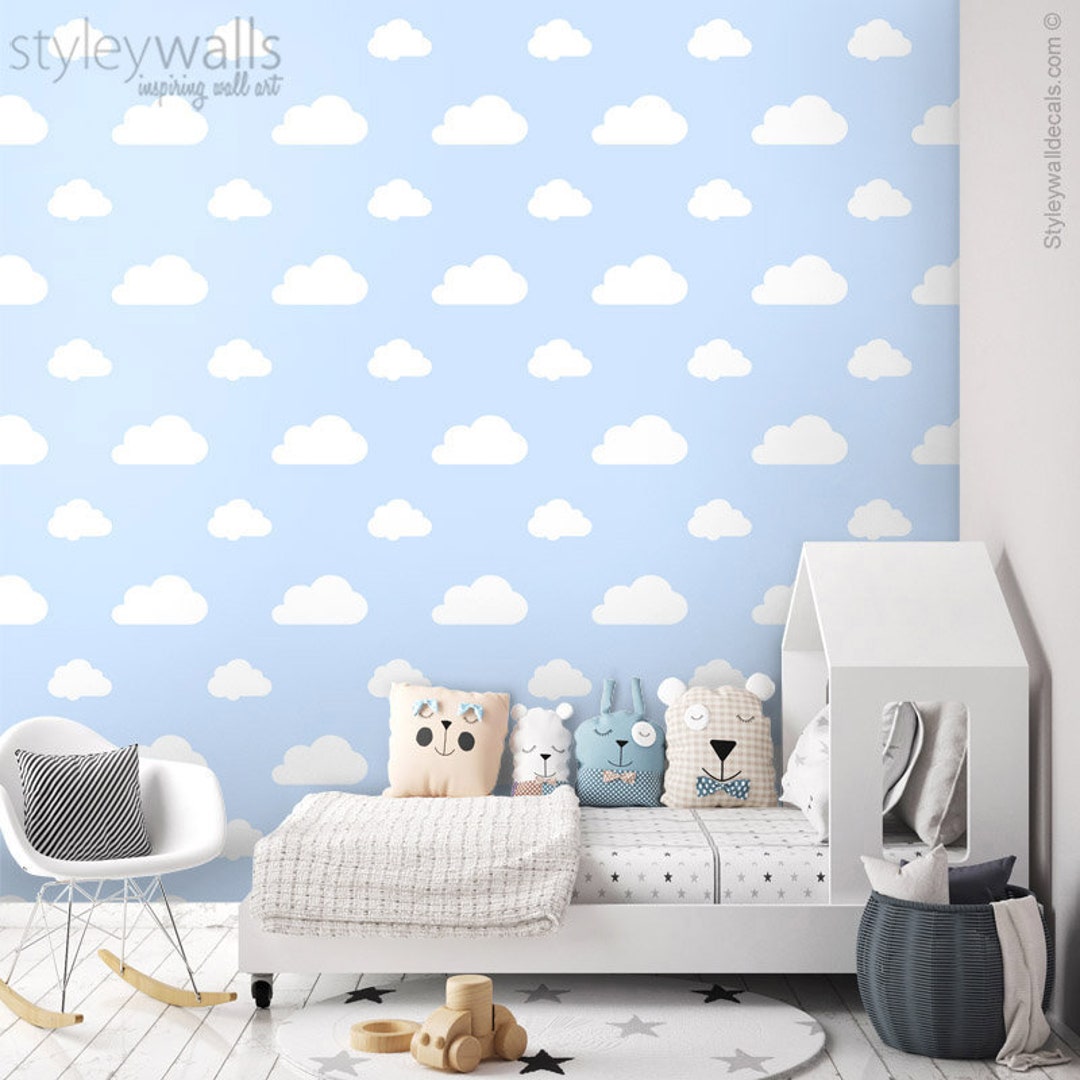 Clouds Wallpaper, White Clouds Pattern Wallpaper, Repositionable ...