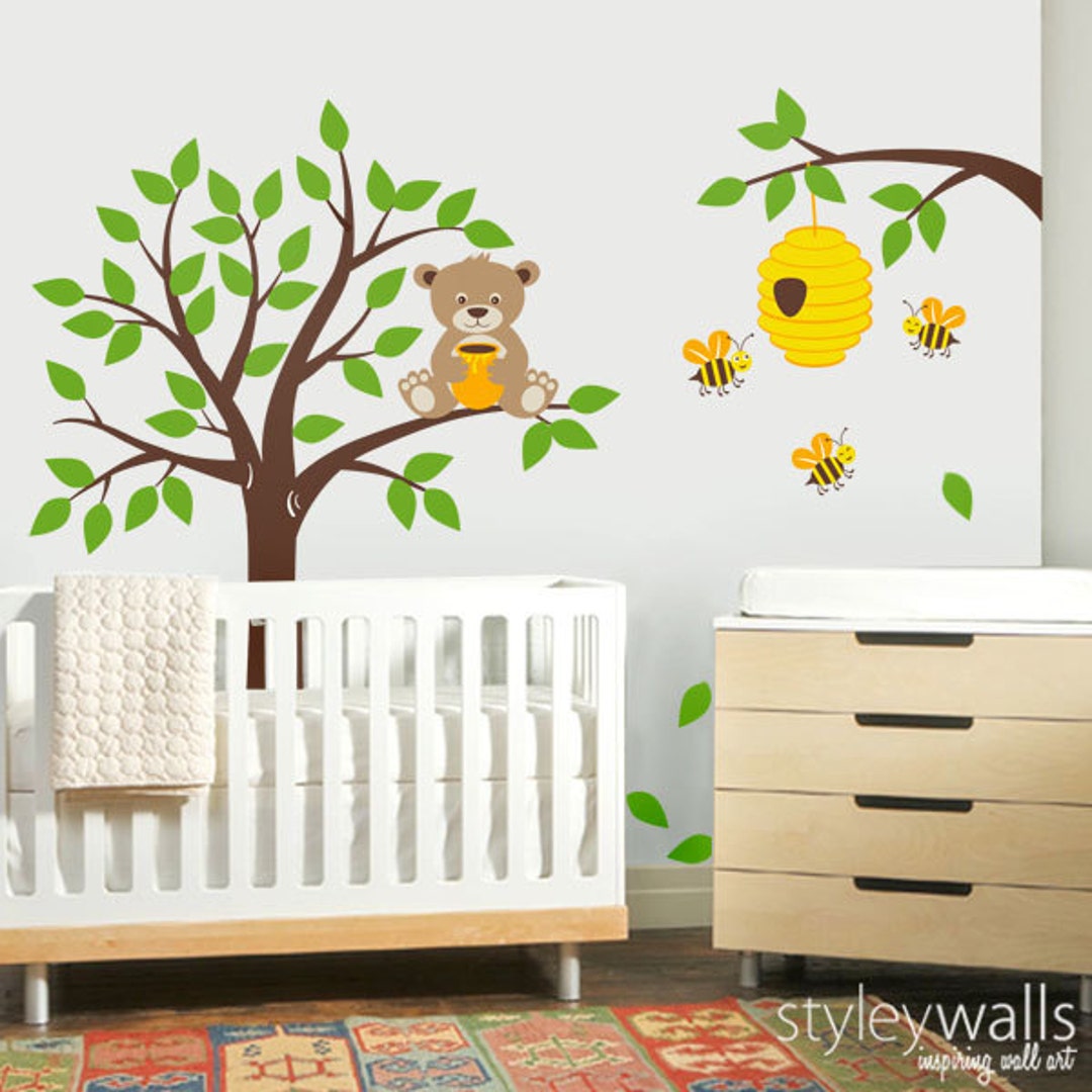 Buy Tree Wall Decal Honey Bear and Bees Wall Decal Bear Wall Decal Nursery  Kids Wall Decal Bees Wall Decal Bee Hive Bees Wall Decor Sticker Online in 