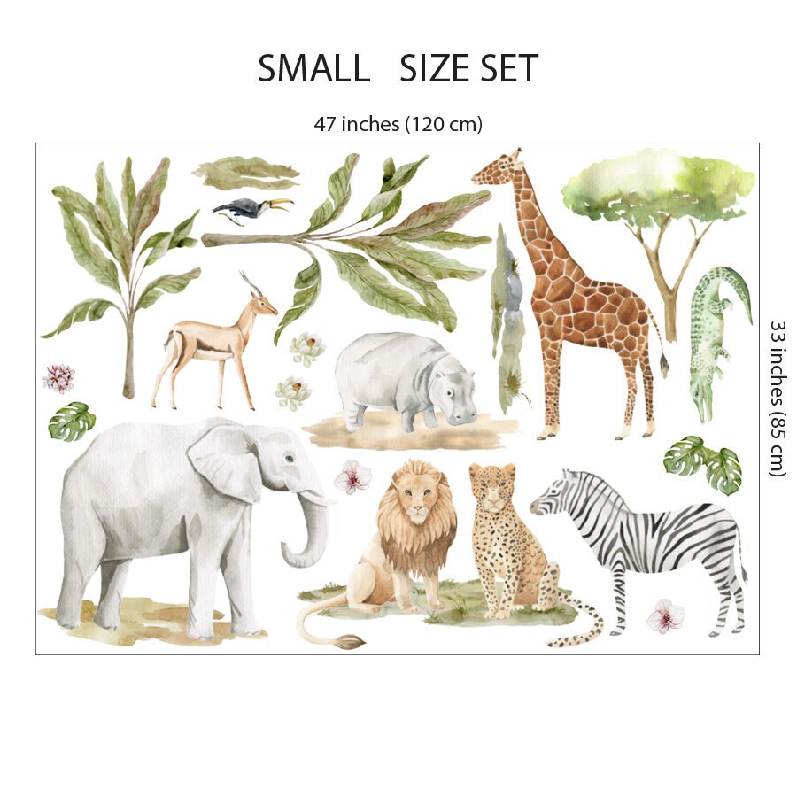 Safari Wall Decal, Jungle Animals Wall Decal, Wallsticker Set for Kids ...