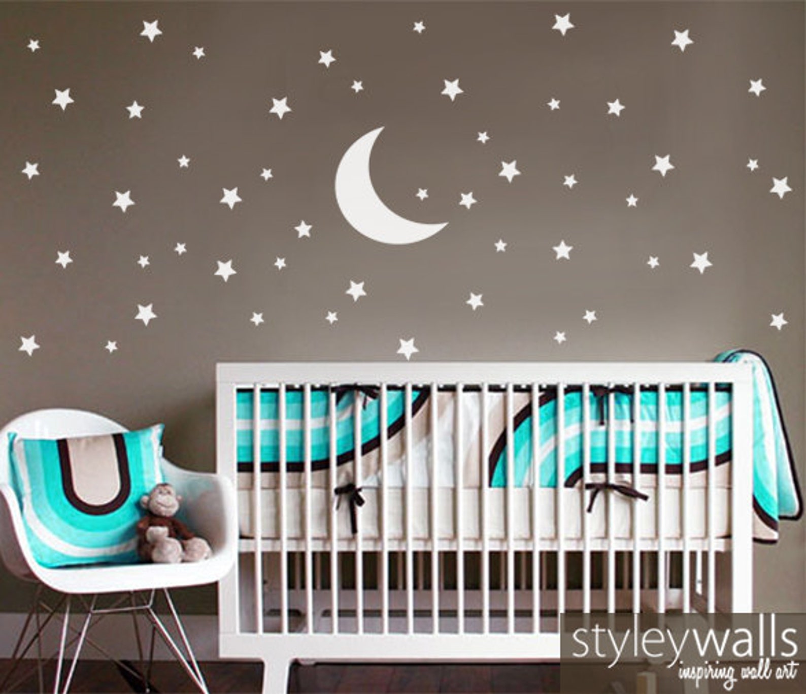 Stars and Moon Wall Decal Stars Wall Decal Moon Wall Decal Etsy