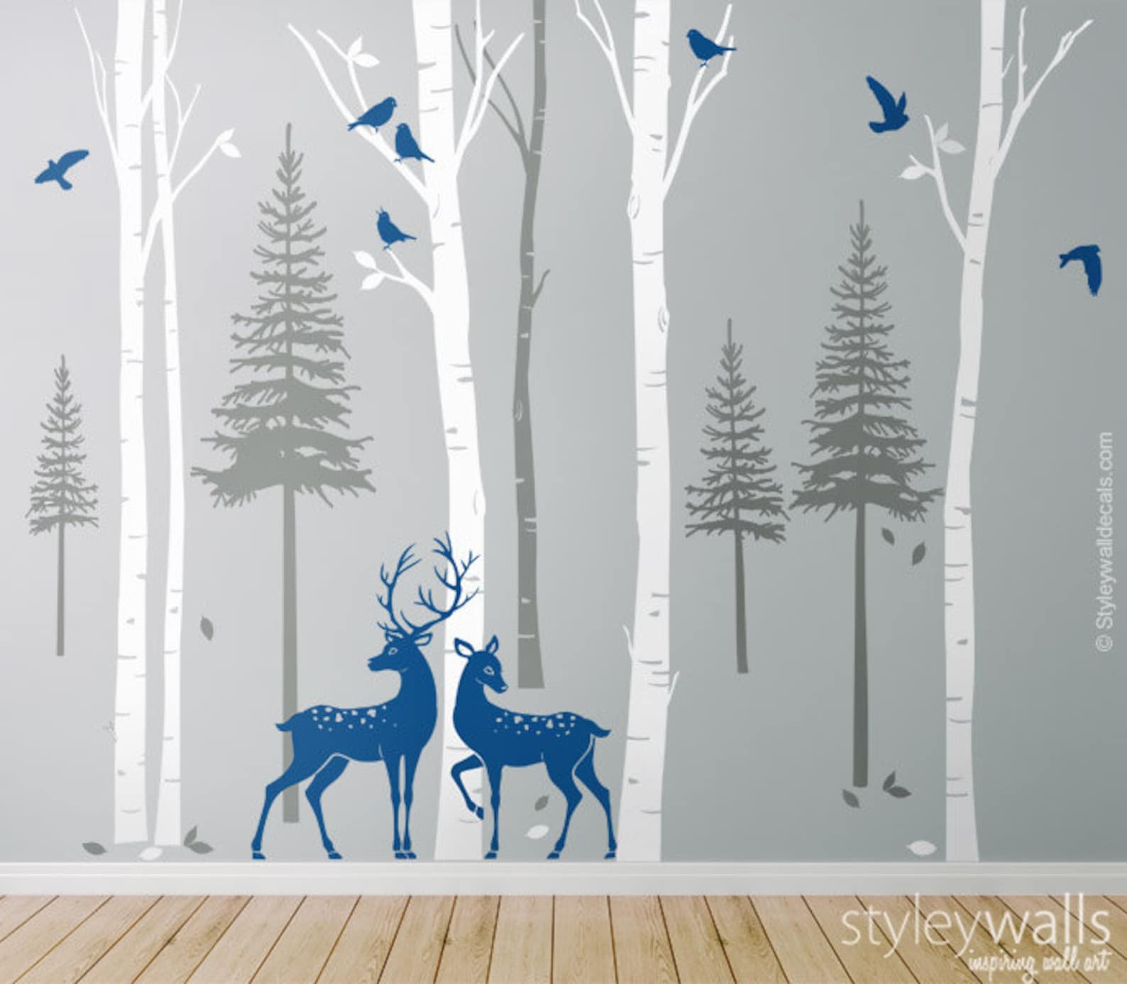 Birch Trees Wall Decal, Forest Trees Wall Decal, Pine Trees Wall Decal ...