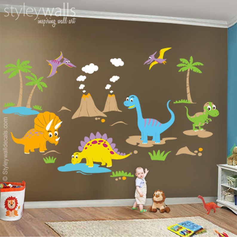 Dinosaurs Wall Decal, Dinos Wall Decal, HUGE Set, Dinosaurs Baby Nursery Kids Playroom Vinyl Wall Decal Wall Decor, Dinosaurs Wall Sticker image 1